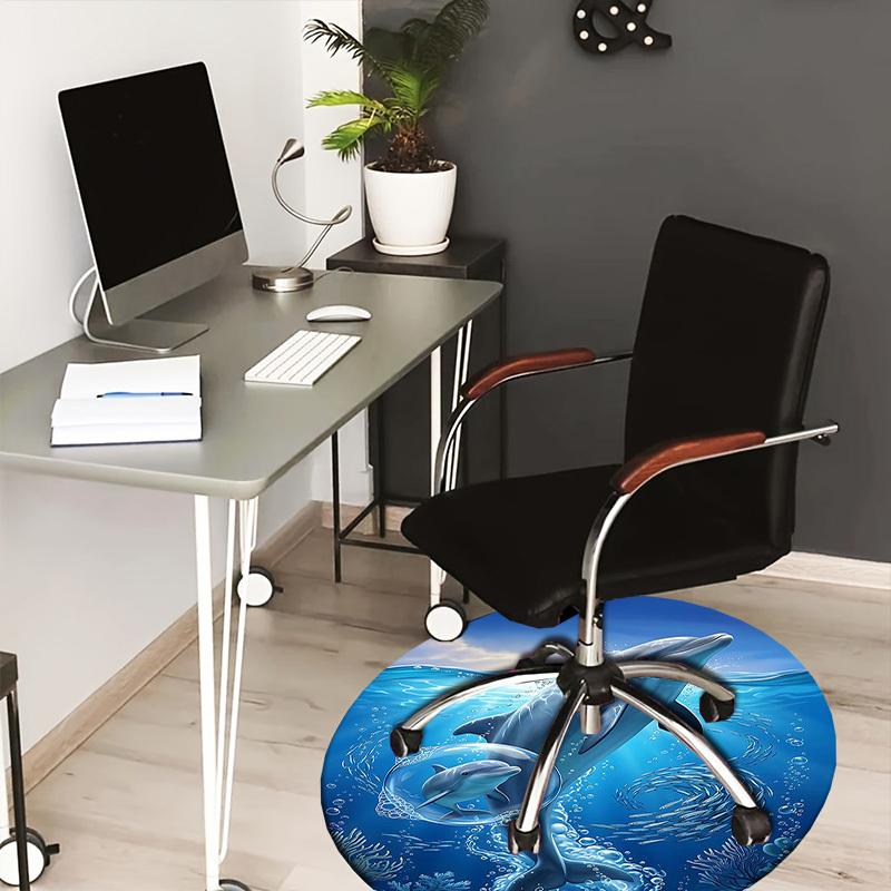 1PC dolphin ocean Non-Slip Floor Round carpet, Office, family, bedroom, Large Area Rug Indoor Rugs,  Durable Polyester-L0400