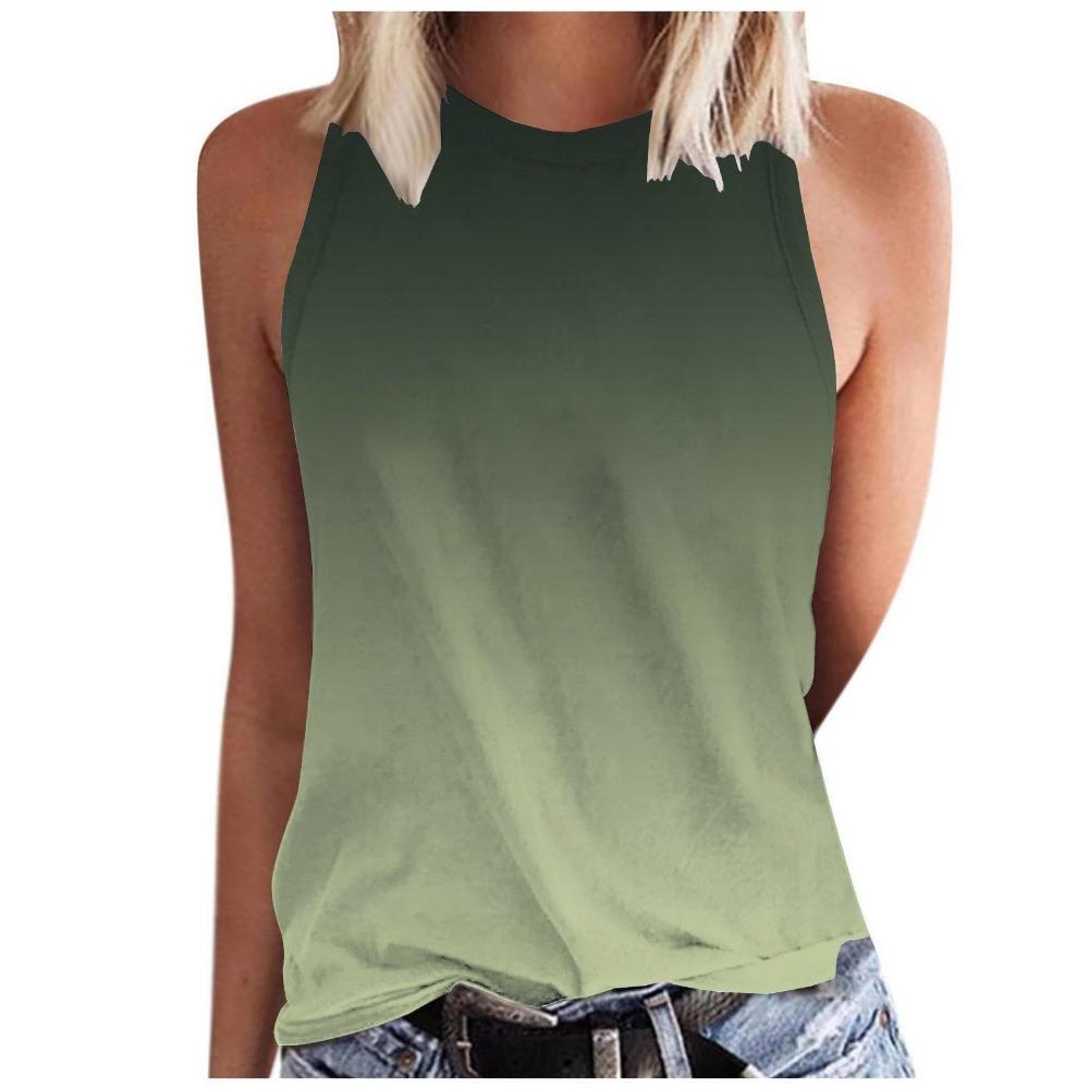Gradient Color 3D Printed Vest for Women's Round Neck Casual Vest