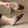 Fashion 2025 Winter Sheep Suede Women Shoes Rabbit Hair Mules Shoes for Women Round Toe Low Heel Slippers Chunky Heel Cover Toe Slippers