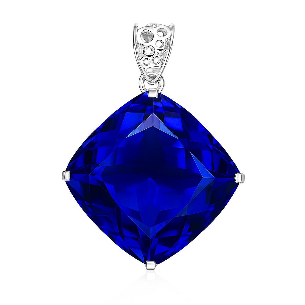 CERTIFIED 82 Ct Square Cushion 925 Sterling Silver Blue Tanzanite Stone Pendant AI-100-NS