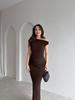 European and American Style Women's Clothing New Summer Simple and Elegant Slanted Shoulder Tight Mid-waist Pleated Split Dress