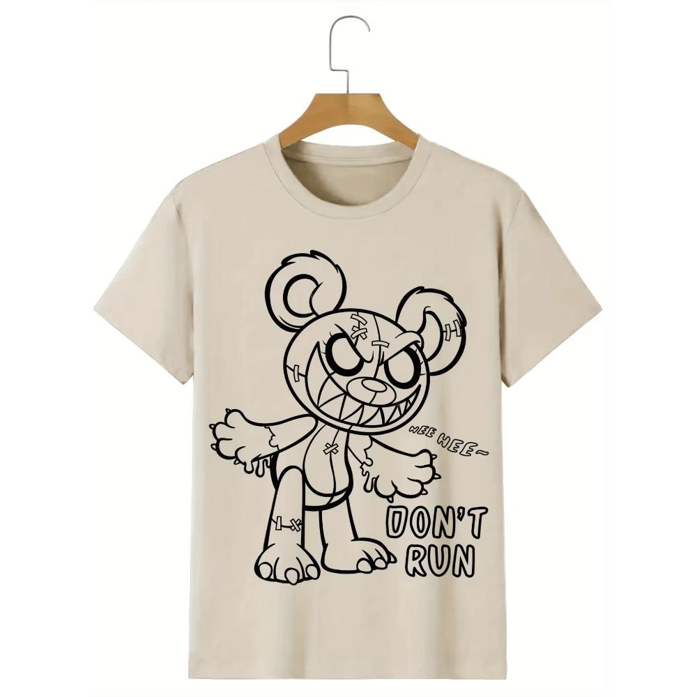 Men's Casual "Don't Run" Bear Print Crew Neck Short Sleeves T-Shirts For Summer