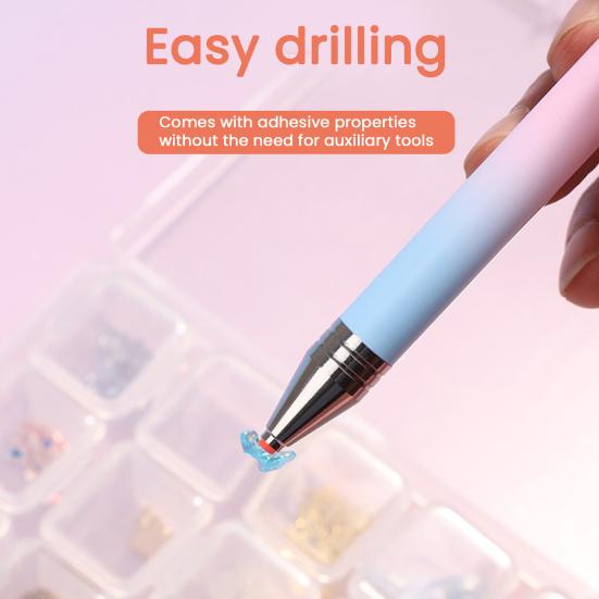 Rhinestone Art Pen with Wax Ergonomic Design Automatic Refillable Nail Pen DIY Craft Fine Tip Manicure Pen