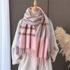 Korean Version of Aesthetic Plaid Autumn and Winter Warm and Cold Scarf Shawl Commuting Versatile Couple Tassel Imitation Cashmere Scarf