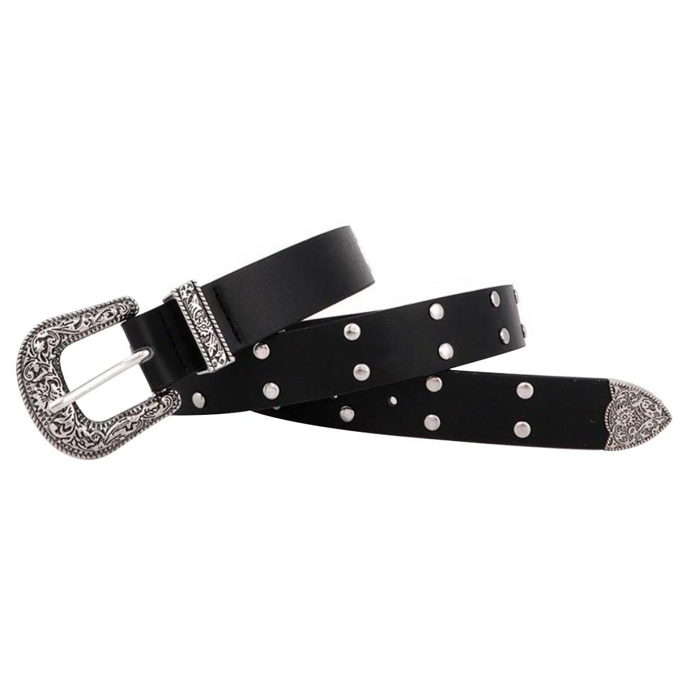 Women Casual Retro Belt & With Carving Pattern Buckle,Versatile Fashion Rivet Belt for Jeans,Dresses & Casual Wear,For Men Women