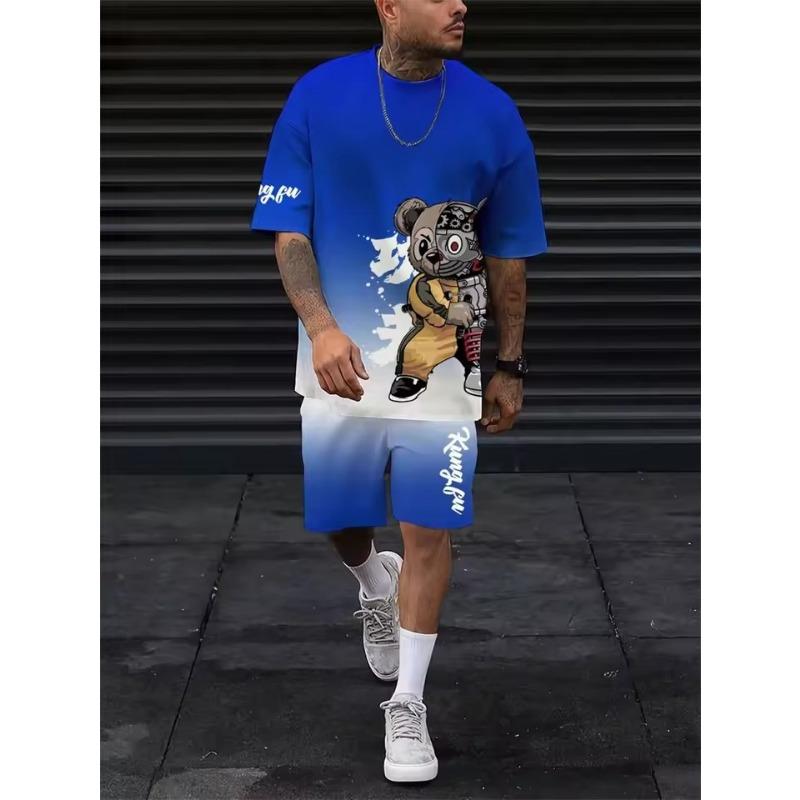 Sommartrend T-shirt Herr Sommar Casual Björntryck Daglig Utomhusdräkt Kortärmad T-shirt Shorts Sport Herrkläder
