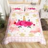 Girls Unicorn Duvet Cover Set King Size Cute Golden Glitter Unicorn Bedding Set Pink Floral Quilt Cover Fantasy Animals Bed Set