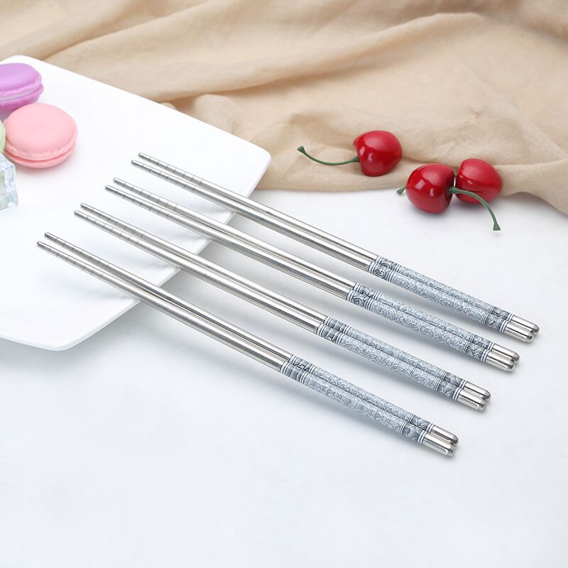 Stainless Steel Chopsticks, Square Shape, Anti-slip and Anti-scald, Household Use, Stainless Steel Metal Chopsticks