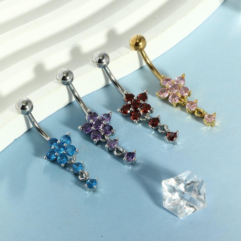 Rhinestone Flower Pendants Belly Button Ring Colorful Body Piercing Jewelry  Girls