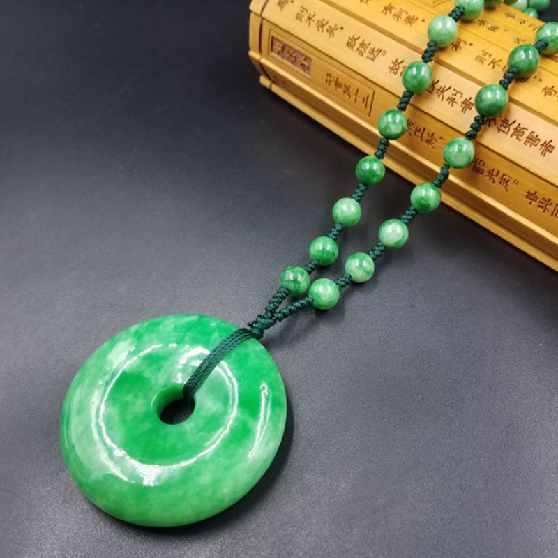 Emerald Jade Ganqing Buckle Necklace & Sweater Chain 30mm diameter buckle + 6mm beads