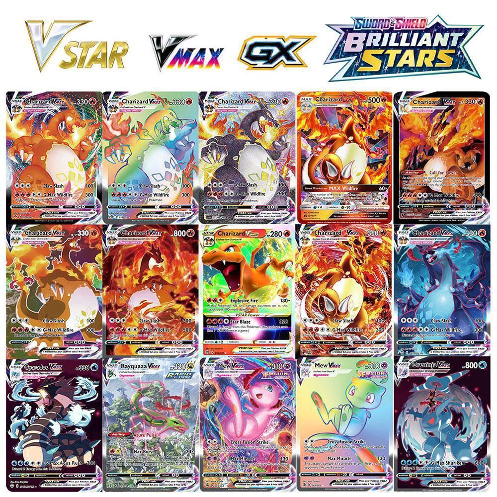 100 Stück Pokemon Karten Glänzende VSTAR GX EX VMAX MEGA TAG TEAM Energie Trainer Glurak Pikachu Sammlung Kampfkarten S14 30PCS - MEGA