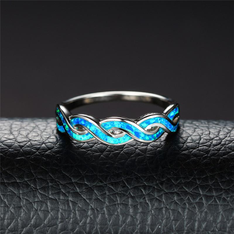 Luxury Female Blue White Opal Ring Classic CopperColor Wedding Ring Trendy Hollow Infinity Thin Engagement Rings For Women