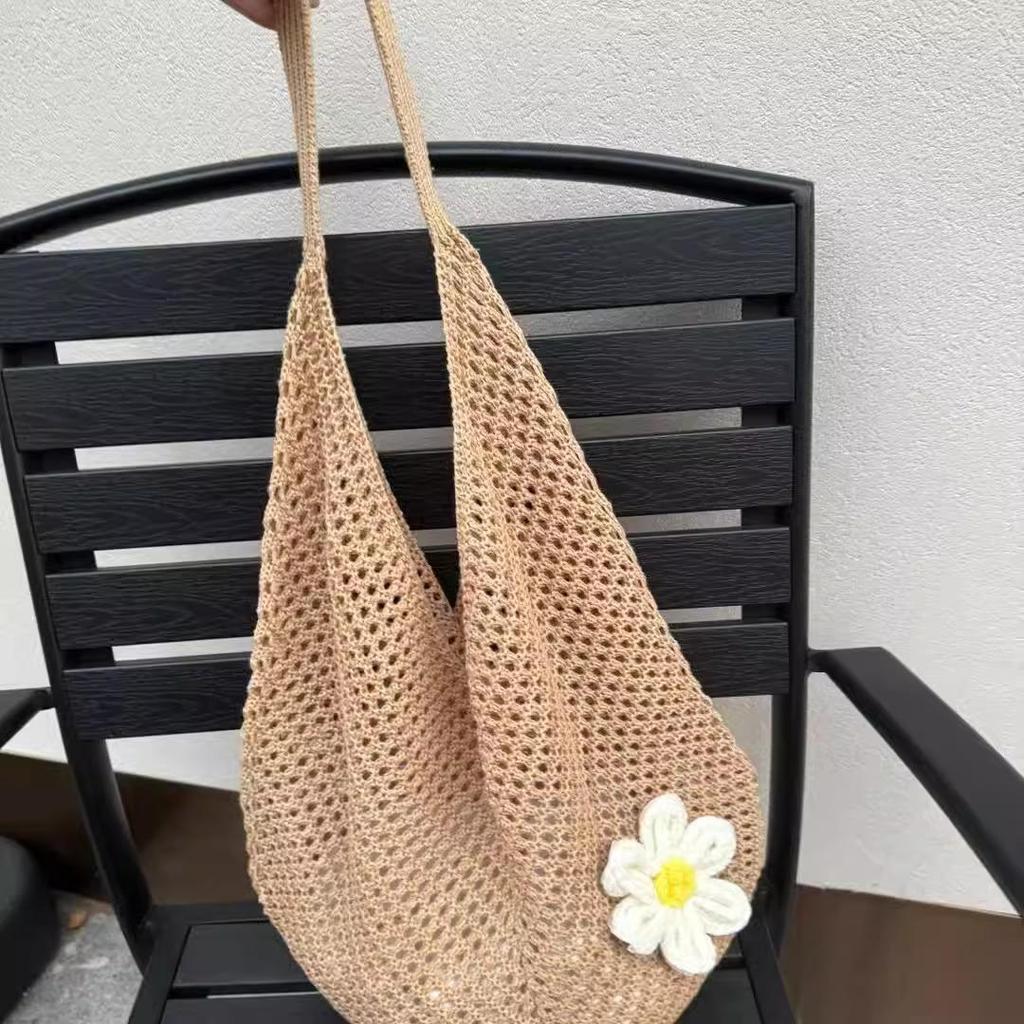 2025 New Stylish Women's Woven Knit Beach Bag - Hollow Single Shoulder Design