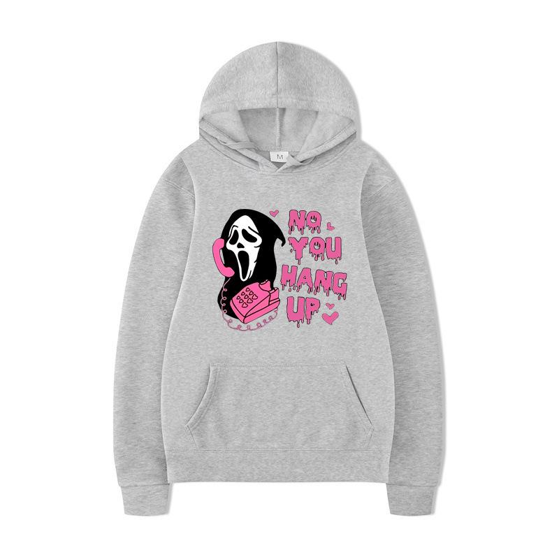 No You Hang Up Halloween, Hooded Sweater, Colorful Print, Long-Sleeved Loose Casual Top