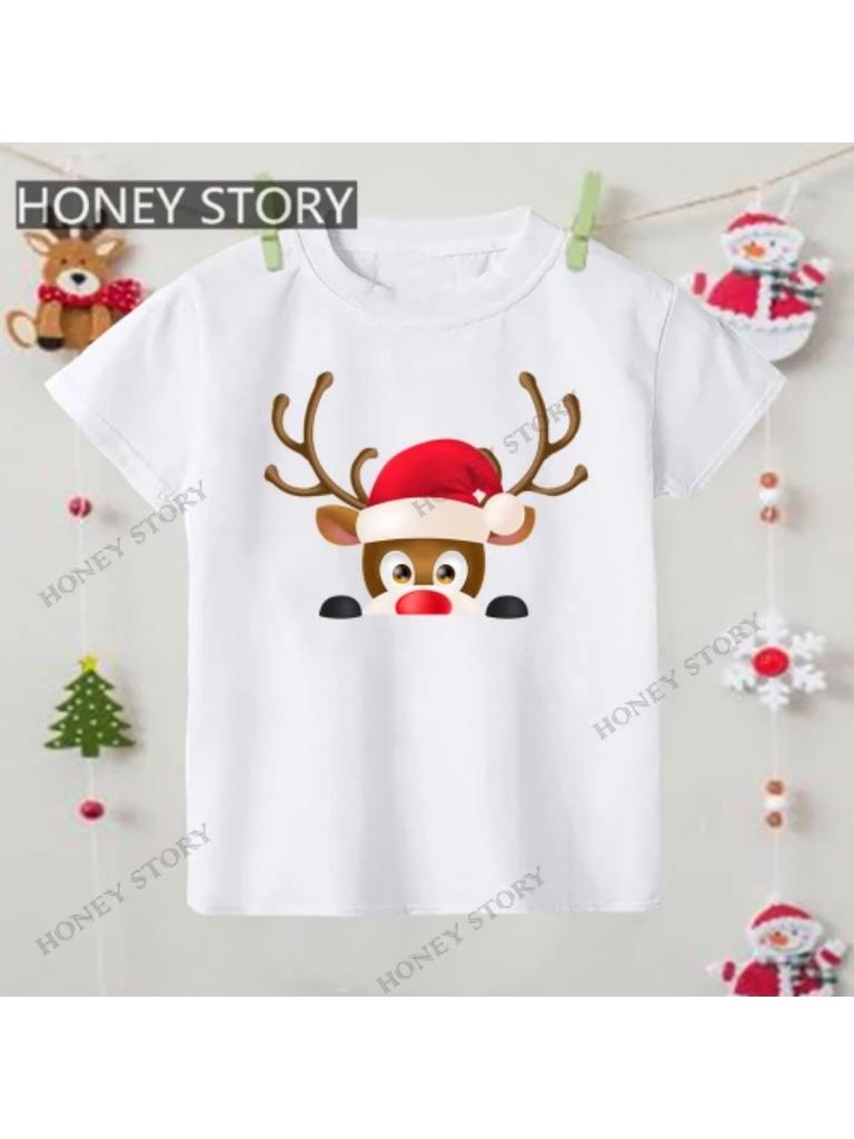 Merry Christmas T Shirt Christmas Christmas Snowman Pattern Children's Boys and Girls Short-sleeved T-shirt