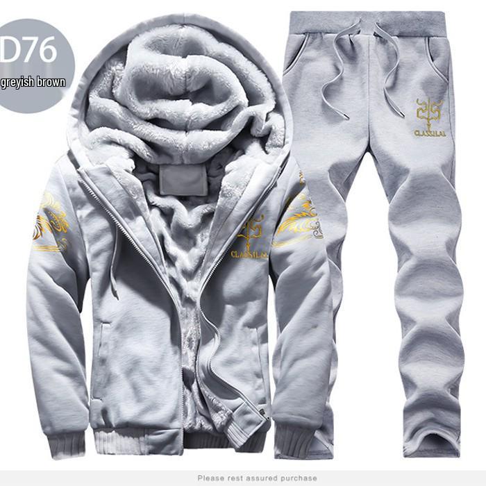 Men's Fleece-Lined Sporty Casual Two-Piece Suit for Autumn/Winter 2025