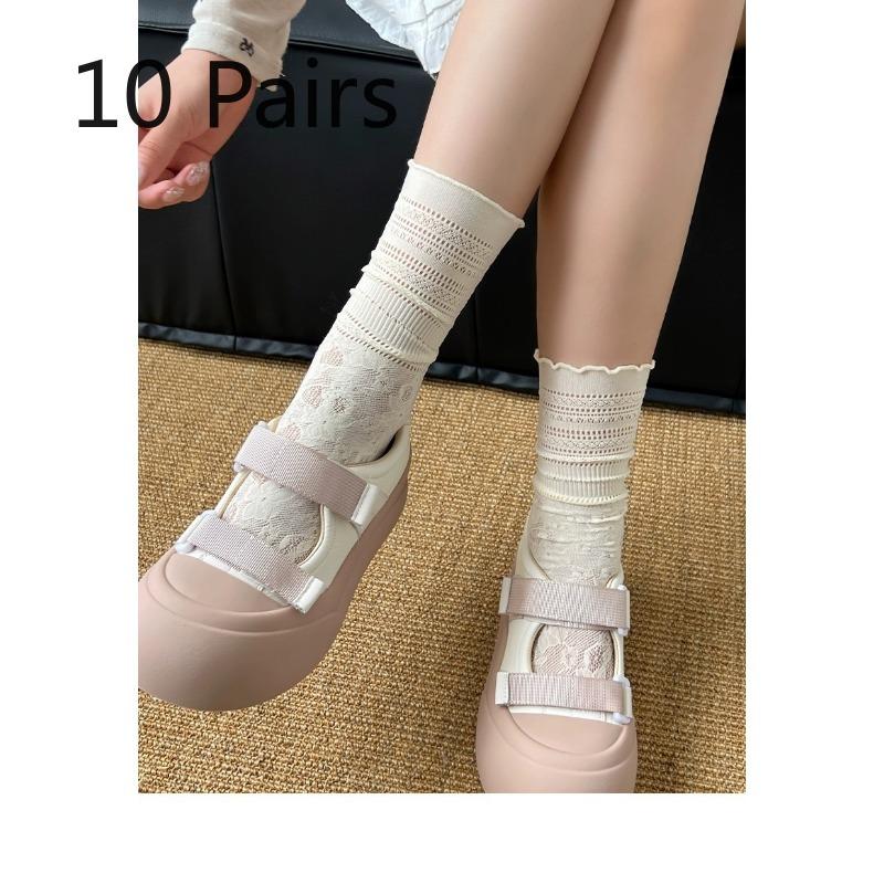 

10 пар женских весенне-осенних кружевных ажурных дышащих носков-гольф с кружевной кромкой 10 Pairs кремовый