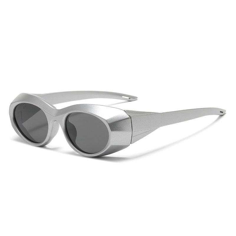 Fashion Oval Sunglasses Y2K Sporty Sun Glasses for Women Men UV400 Protection Metallic Silver Shades Hip Hop Streetwear