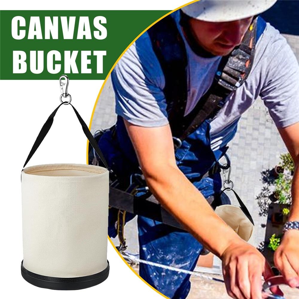 Heavy-duty canvas tool bucket with plastic base, 12 inches x 15 inches, portable storage box for mechanics/carpenters (2-pack)