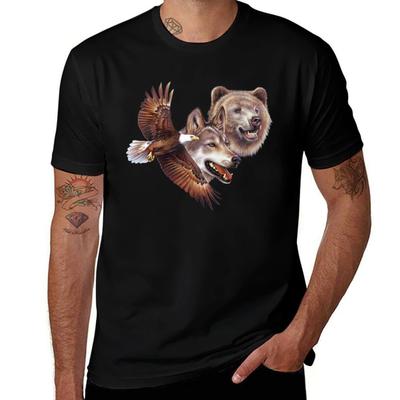 Eagle, Wolf, Bear T-Shirt T Shirts Designer T Shirts for Man Pack Cotton Man T Shirts for Men T-Shirt