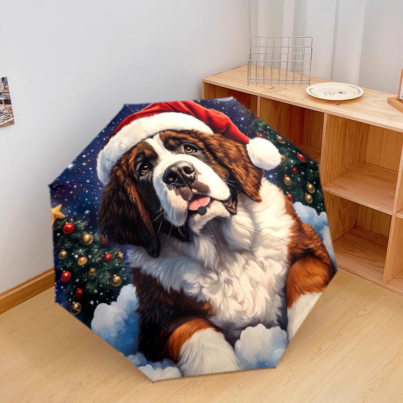 Christmas dog, automatic folding umbrella, portable and foldable design, 8 ribs, a Christmas or birthday gift.