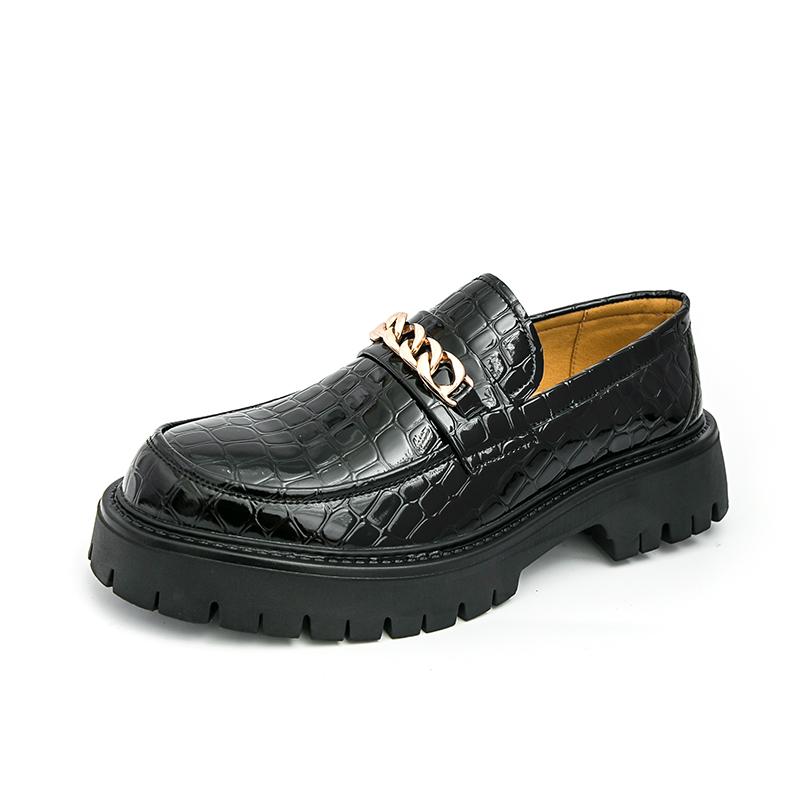 Fashion High Quality Men's Personalized Black Glossy High Head Leather Shoes Oxford Shoes Fashion Brand Comfortable Thick Soled Loafers