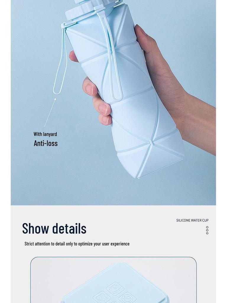 Thickened Silicone Collapsible Water Bottle for Outdoor Sports, Portable, Foldable, and Retractable Design