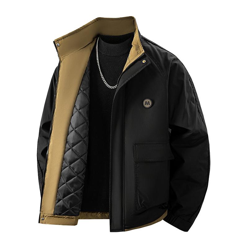 

Large Plus Cotton Thick Stand Collar Workwear Thick Plus Velvet Warm Jacket Men s Autumn and Winter Casual Versatile Jacket Top Warm Cotton Clothing M чорний