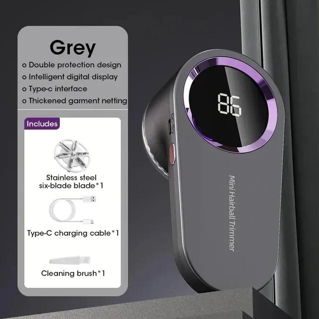 

NEW Lint Remover for Clothing LED Digital Electric Pellet Fluff Remover USB Rechargeable Fuzz Fabric Shaver Sweater Dropshipping сірий