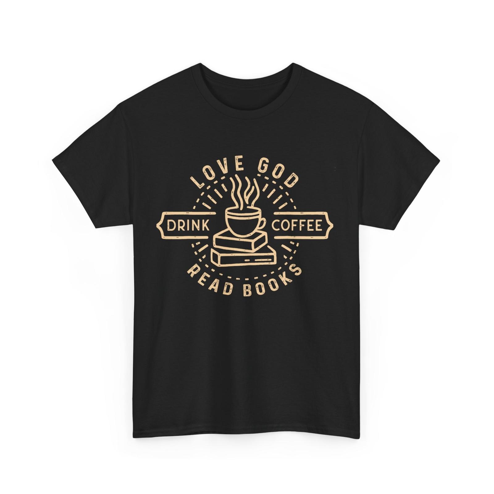 

Love God Drink Coffee Read Books Shirt, Vintage Christian T-Shirt Mens Womens Tees Top S
