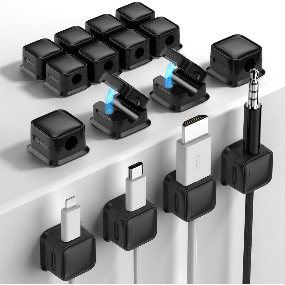 Magnetický držák Silné lepidlo, snadno se otevírá. Uspořádá nabíjecí kabely k telefonu úhledně. Pro domov, kancelář, auto, stůl, noční stolek.