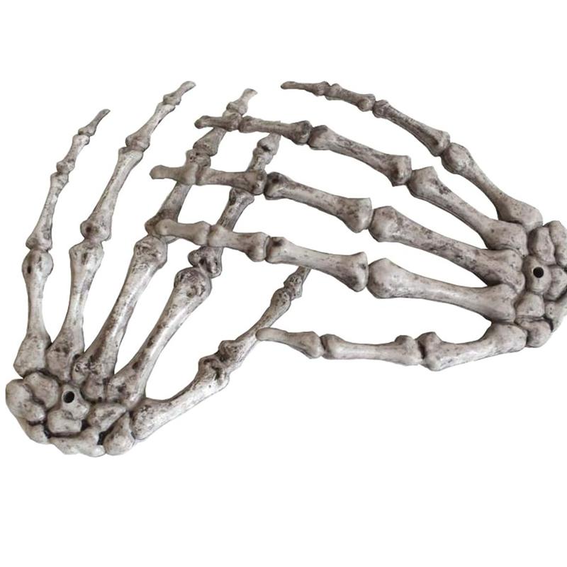 Fashnics Beige 1 Pair Life-Size Skeleton Hands - Realistic Severed Halloween Props, Grey Plastic Decoration For Haunted Houses Pobooth