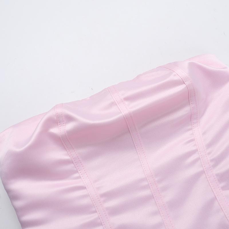 Herbst Damen Kleid Socialite Stil Sexy Schlank Satin Trägerlosen A-Swing Kleid