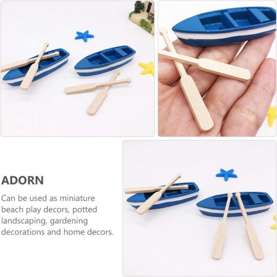 Home Decor 4 Sets Miniature Boat with Oars Resin Canoe Model Figurines Mini Nautical Ocean Beach Scene Ornament for DIY Micro Landscape Accessories
