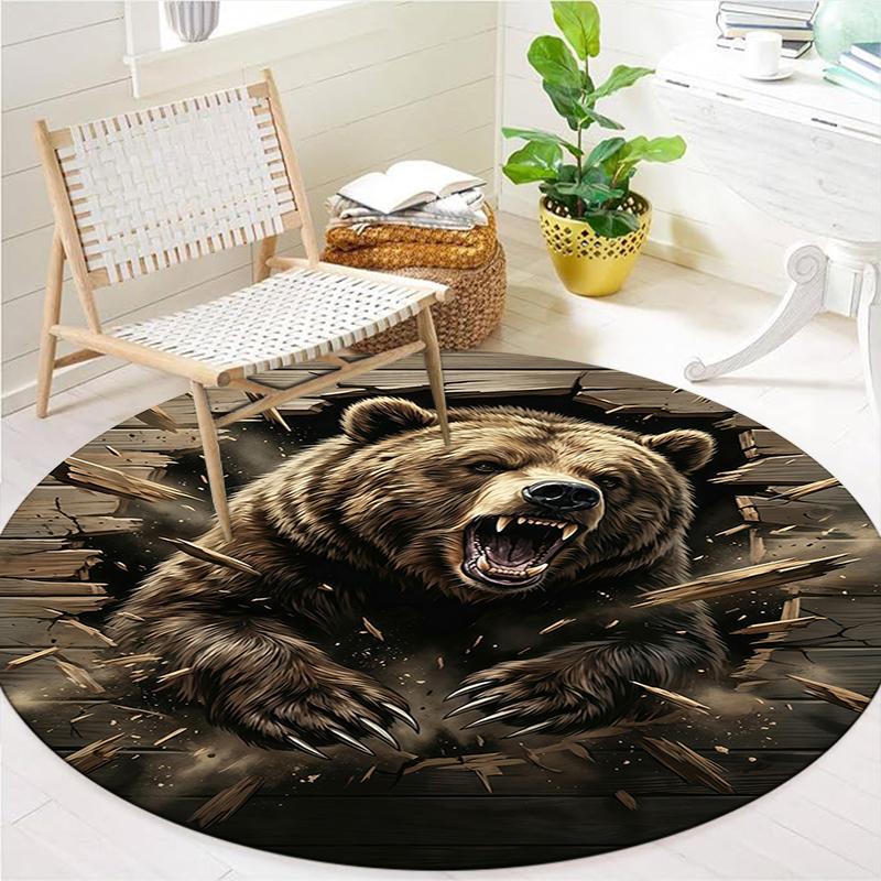 Racing Speed Bear Roar Round Area Rug,Carpet Rug for Living Room Bedroom Sofa Playroom Decor,Non-slip Floor Mat
