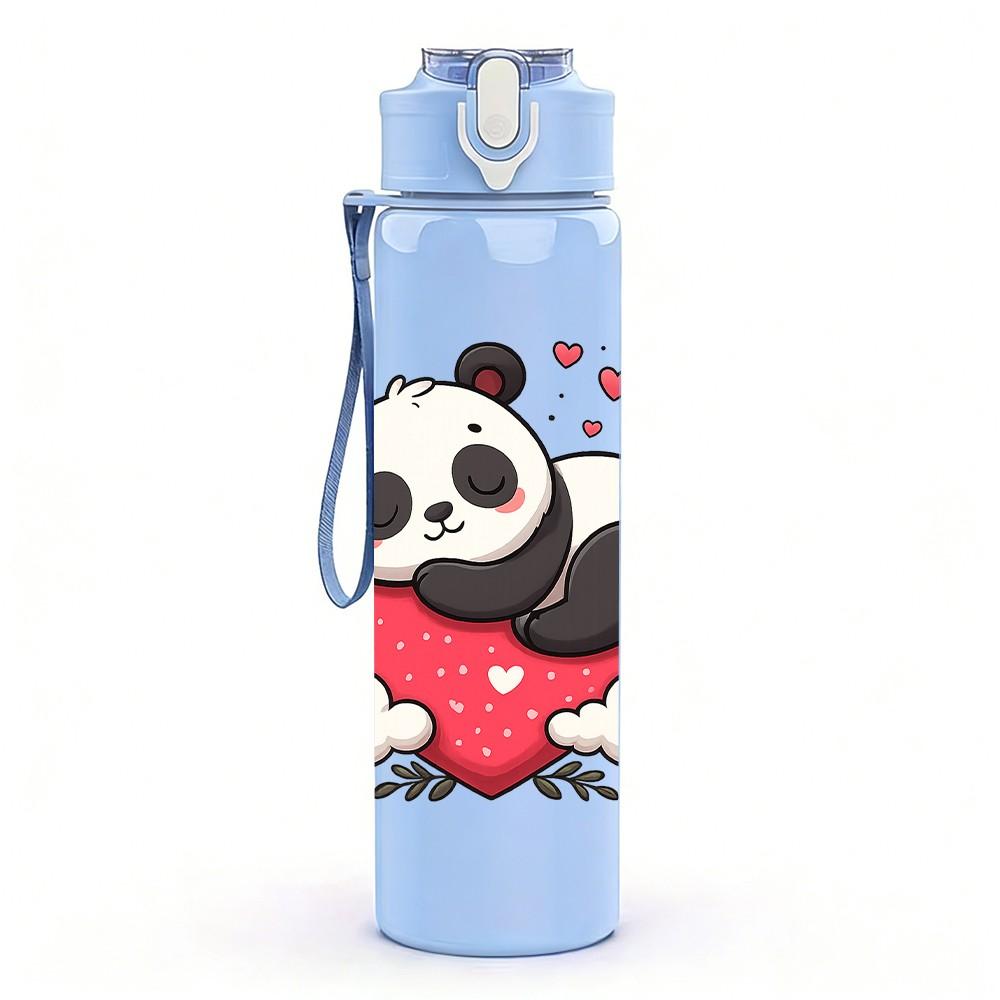 1PC Heart Panda Cartoon 750ml Color Plastic Sports Water Bottle Leakproof Flip Straw Lid Suitable for Sports Office Home Use