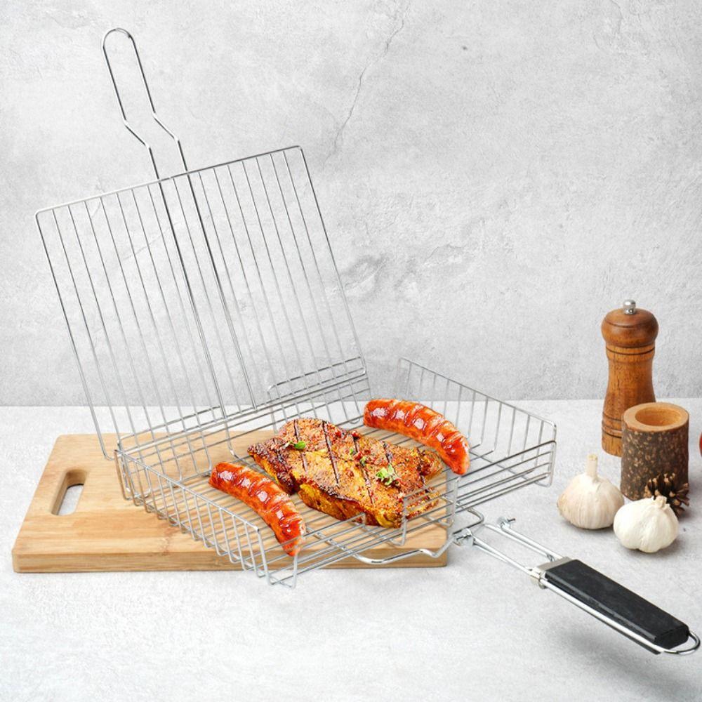 BBQ Tools Folding Fish Grill Basket Extra Large Detachable BBQ Rack Non-stick Thicken Barbecue Mesh Mat Fish Steak Vegetable