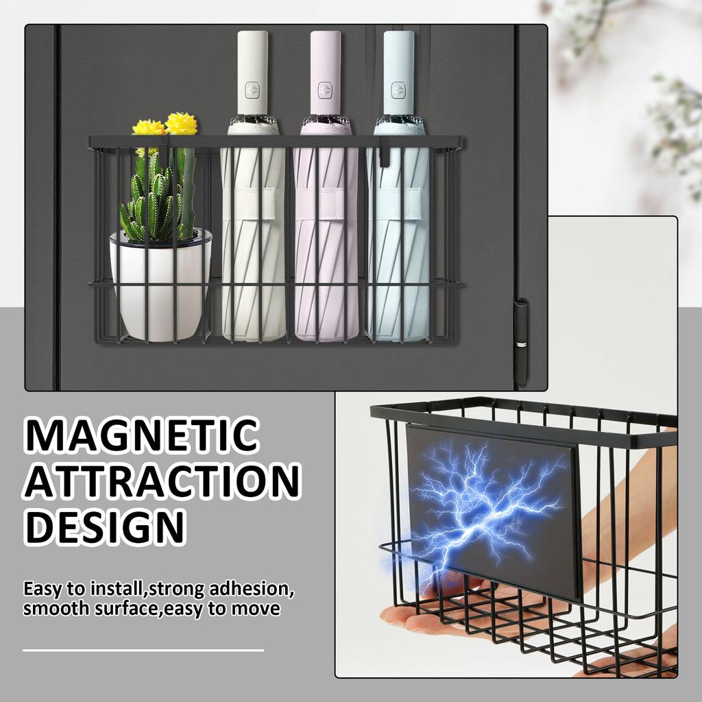 Magnetic Basket Organizer Black Mesh Holder Magnetic Book Shelf Strong Magnetic for Fridge Refrigerator Office File Foil Home