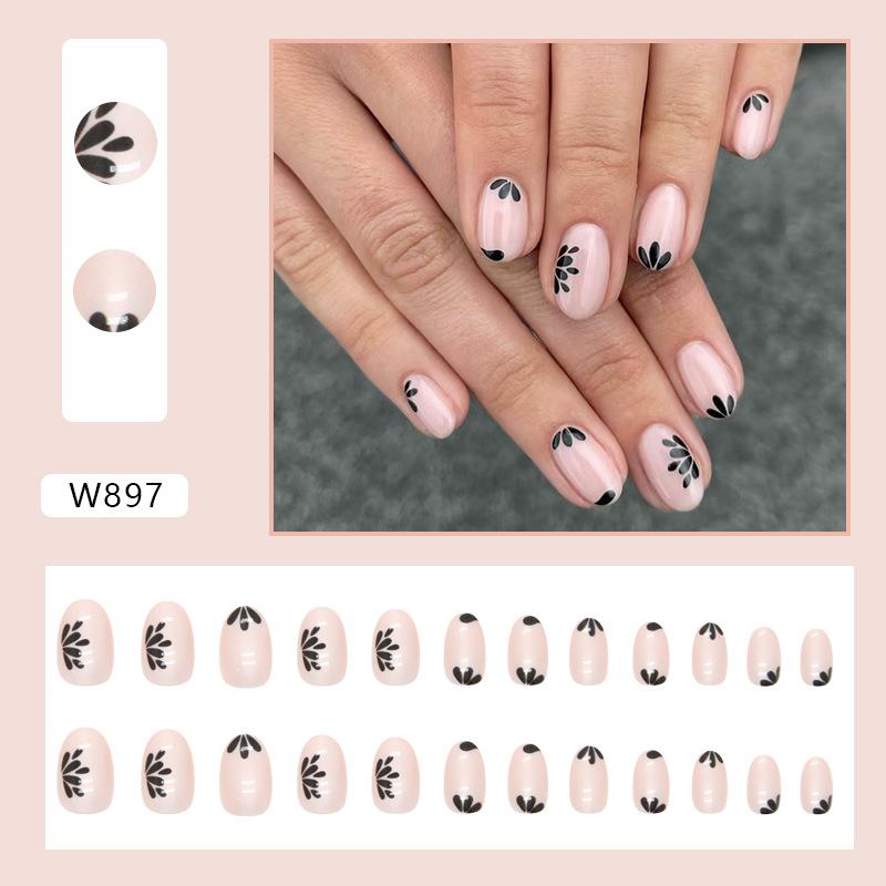 Retro And Elegant Spring And Summer Flower Manicure Fashion European And American Style Almond A Square Nail Piece Finished Product Mixed Batch
