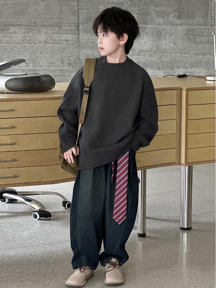 Men's Crew Neck Sweater: 2025 Autumn/Winter Casual Knit, Long Sleeve Pullover Loose Fit