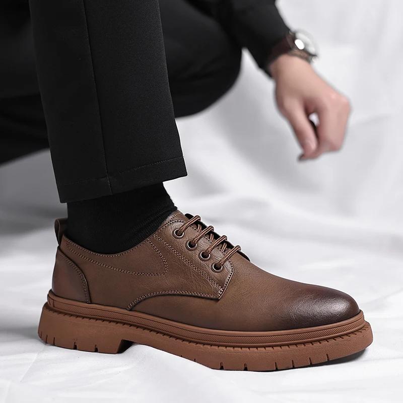 Fashion Men Derby Shoes Lace Up Oxfords Hole British Summer Office Casual Business Dress Shoes Men Leather Fashion Wedding Shoes