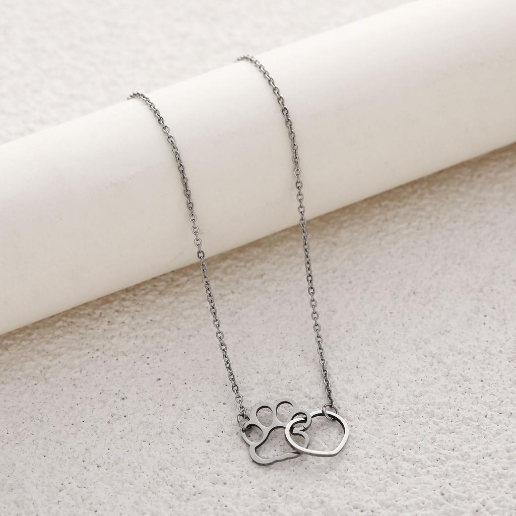 Promotional Cute Necklace, Cartoon Pet Footprint Love Hollow Stainless Steel Pendant Item
