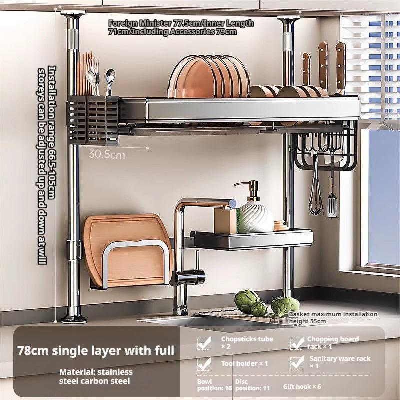 

Over The Sink Dish Drainer Drying Rack Bowl Holder Adjustable Multifunctional Storage Counter Kitchen Tableware Organizer Shelf