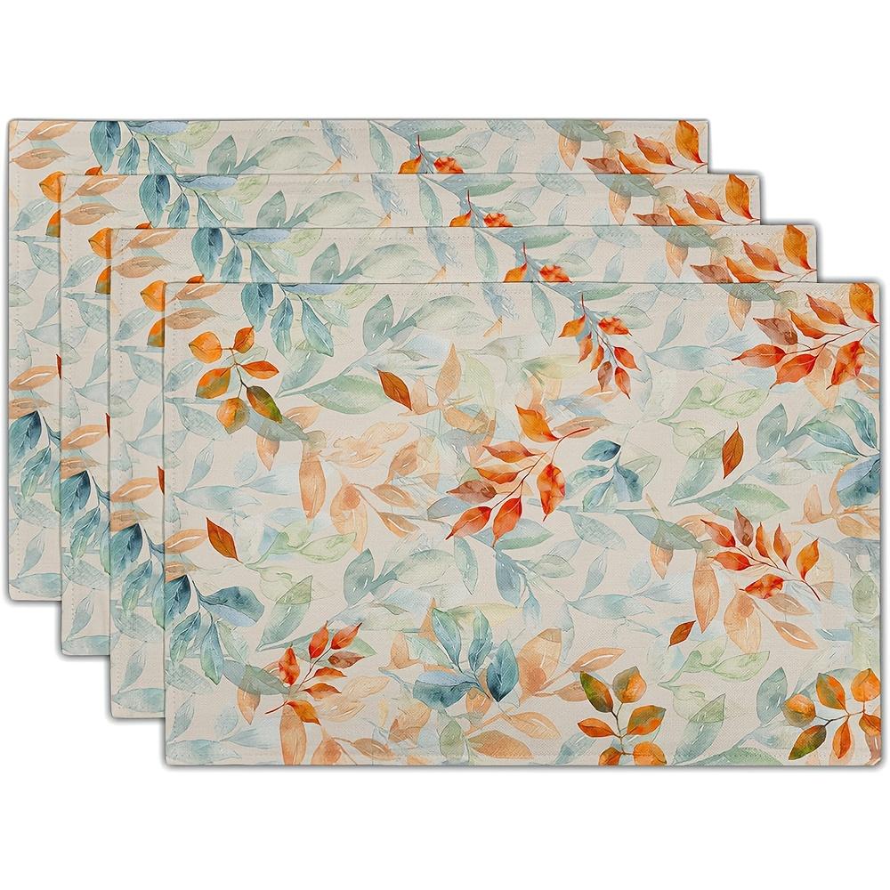 

Set of 4 Placemats Featuring Autumn Leaves in a Rustic Green And Orange Gradient, Measuring 12X18 Inches. These Heat-Resistant A 30x45cm-4PC