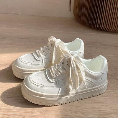 Zapatos blancos versátiles de estilo japonés fufu para mujer, marca, primavera 2025, nuevos, suela gruesa, retro, casual, zapatillas de tabla