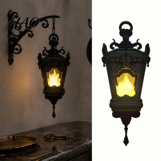 Reusable Halloween Table Centerpieces 3D Printed Gothic Flickering Flame Lantern, Vintage LED Wall Sconce Decor, Flameless Candle Lights Hanging