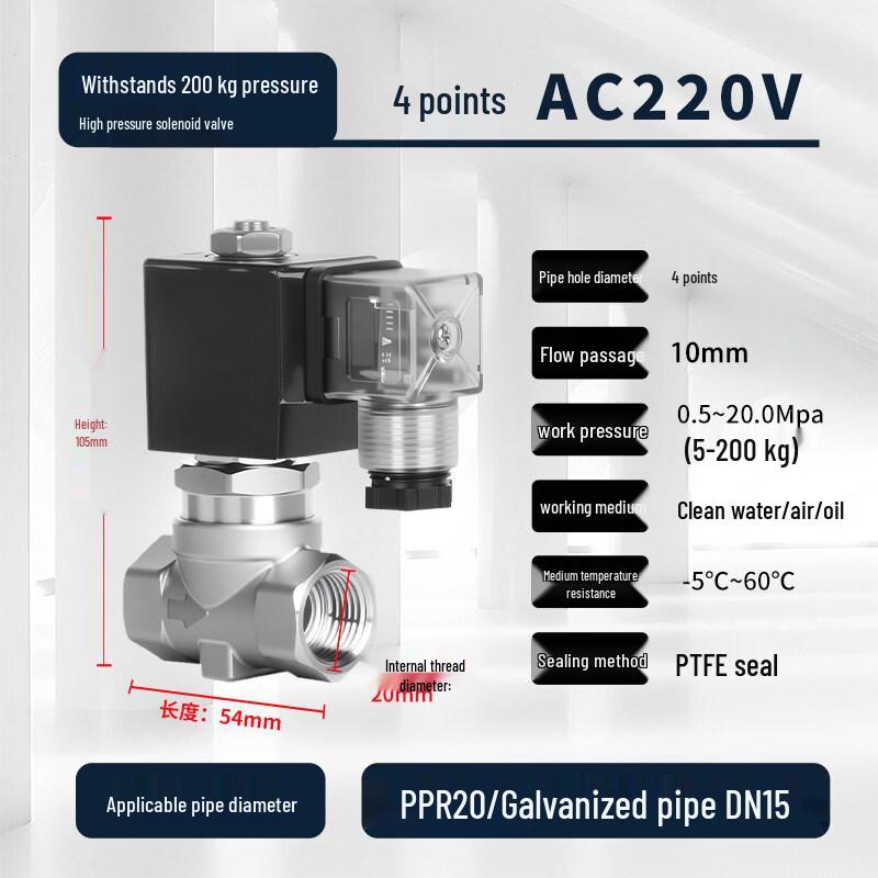 Yunduo High-Pressure Stainless Steel Solenoid Valve, DN15 AC220V