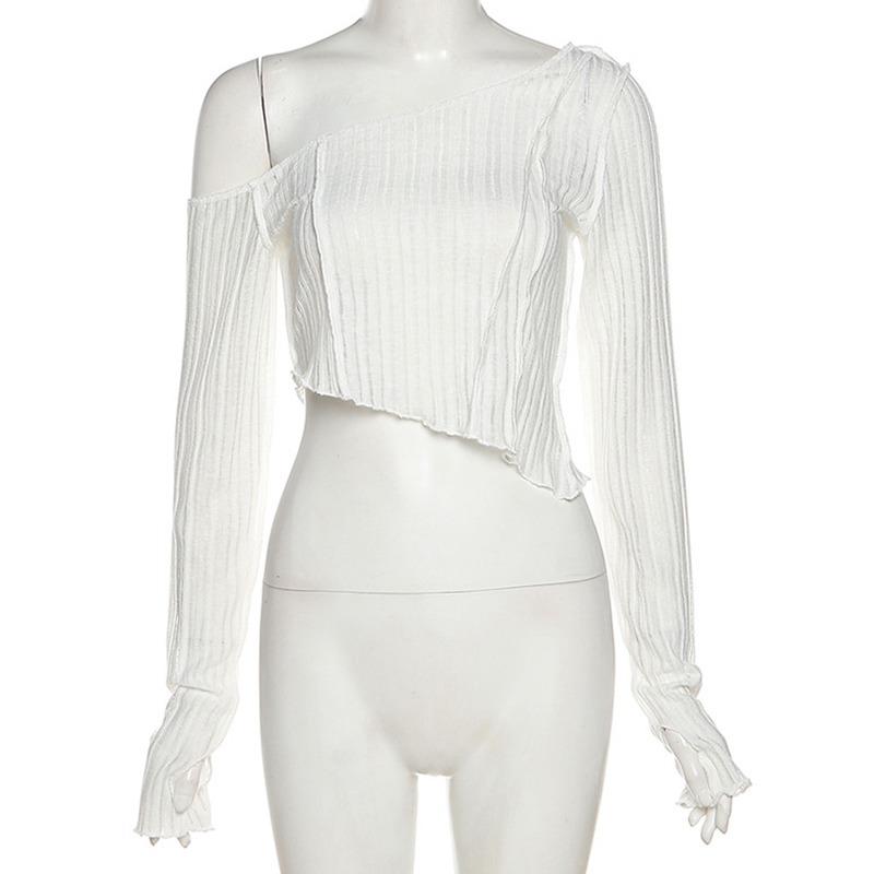 T-shirt da donna con finiture monospalla, vestibilità slim, manica lunga