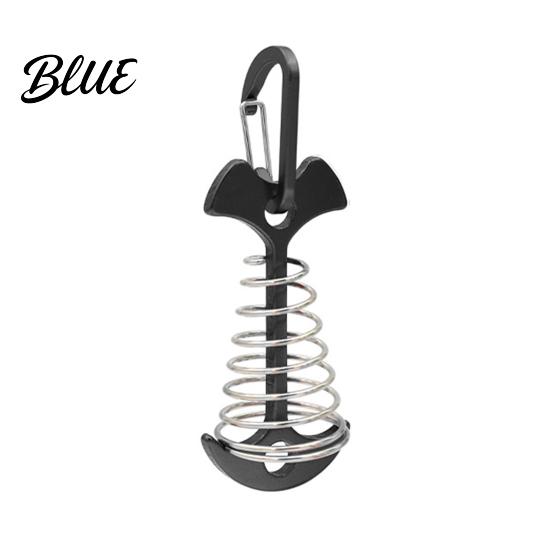 Aluminum Alloy Deck Pegs Spring-Loaded Fish Bone Tent Peg Stake with Portable Accessories Carabiner Windproof Rope Buckle for Outdoor Camping Fixing