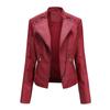 Women's Slim Fit Leather Motorcycle Jacket – European Size, Short Style for Spring and Autumn